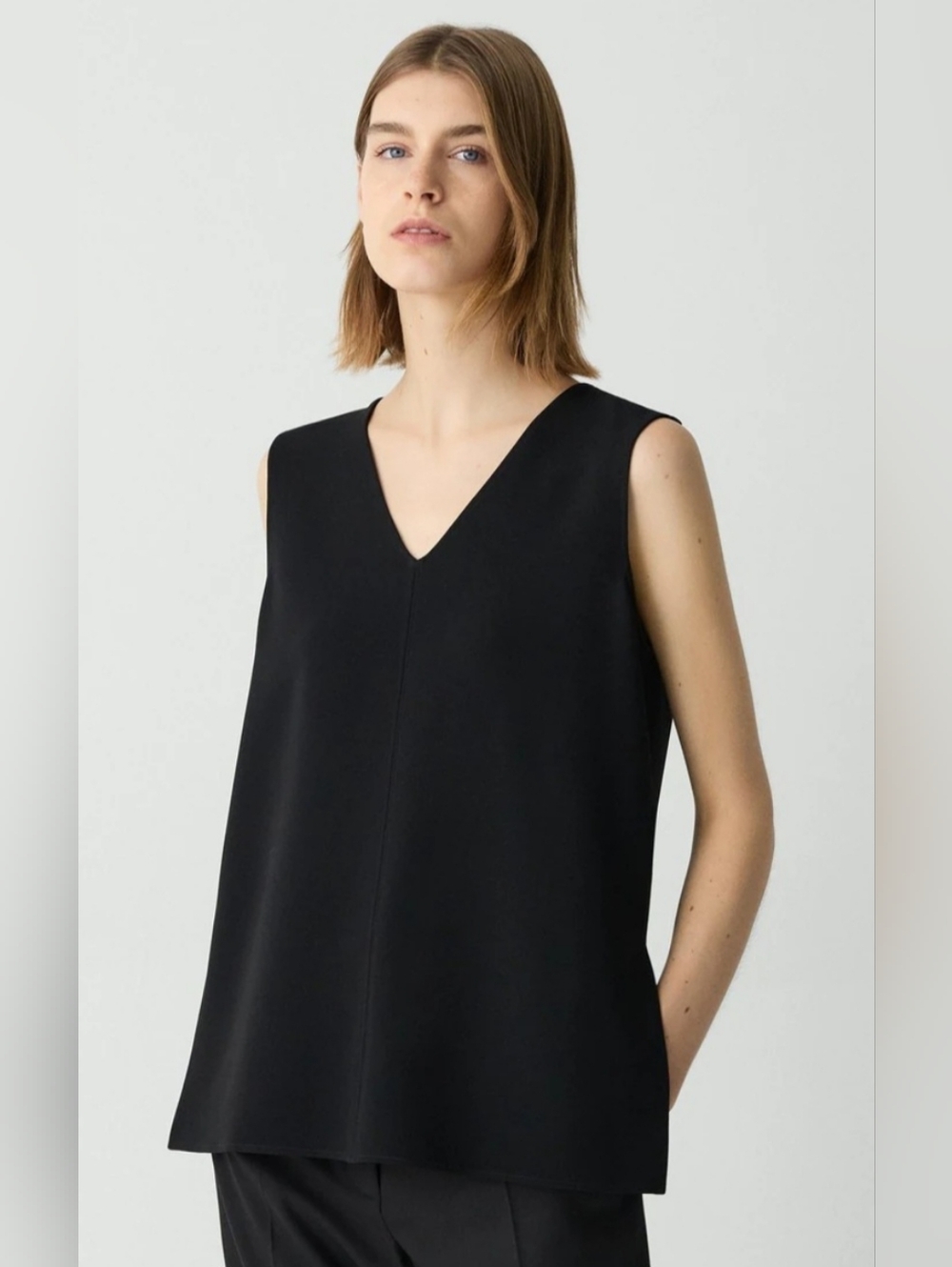 THEORY | Black Silk V-Neck Sleeveless Top | Tall Petite
